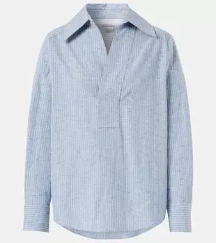 Полосатая блуза из хлопка и льна Bottega Veneta, Blue/White