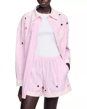 Полосатая блуза с камнями Sandro, розовый