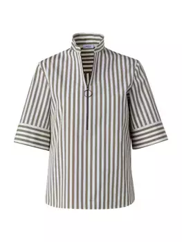 Полосатая блузка на молнии из хлопкового поплина Akris Punto, цвет sage cream