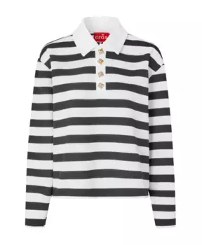 Полосатая блузка-поло с длинными рукавами Cras, белый