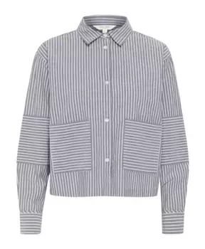 Полосатая блузка-рубашка с большими карманами Part Two, синий