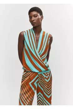 Полосатая блузка с запахом Mango, бирюзовый