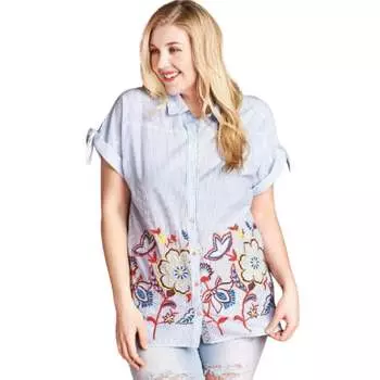 Полосатая блузка с застегивающимся на пуговицы воротником FASHNZFAB, светло-голубой