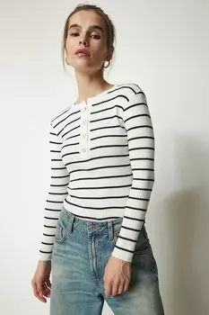 Полосатая блузка в рубчик Happiness Istanbul, черный