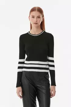 Полосатая блузка в рубчик с круглым вырезом Fullamoda, черный