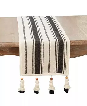 Полосатая дорожка с деревянными бусинами и кисточками, 13 x 72 дюйма Saro Lifestyle, мультиколор