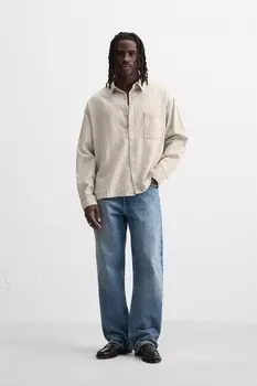 Полосатая джинсовая рубашка ZARA, кэмел