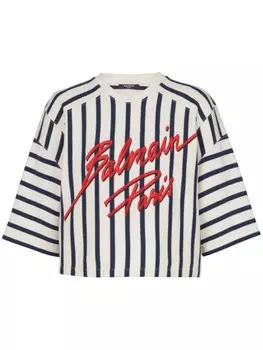 Полосатая футболка Balmain, белый