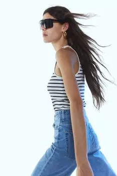 Полосатая футболка H&amp;M, белые/черные полосы