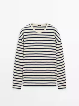 Полосатая футболка из 100% хлопка Massimo Dutti, бежевый