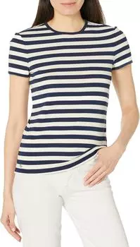 Полосатая футболка из эластичного хлопка LAUREN Ralph Lauren, цвет French Navy/Mascarpone Cream