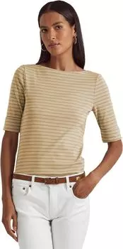 Полосатая футболка из эластичного хлопка LAUREN Ralph Lauren, цвет Birch Tan/Natural Cream