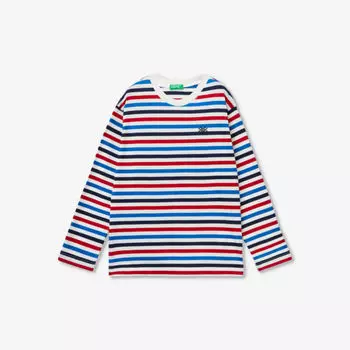 Полосатая футболка из хлопкового джерси с вышитым логотипом, 6–14 лет Benetton, красный
