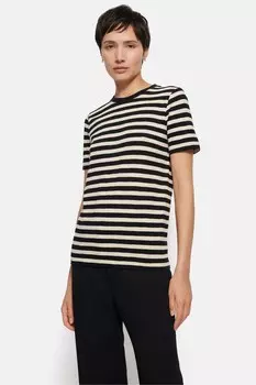 Полосатая футболка из хлопкового нобека Jigsaw, черный