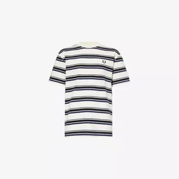 Полосатая футболка из хлопкового трикотажа с короткими рукавами Fred Perry, экрю