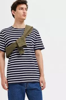 Полосатая футболка из органического хлопка Selected Homme, синий