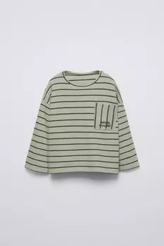Полосатая футболка из тяжелого джерси ZARA, средне-зеленый