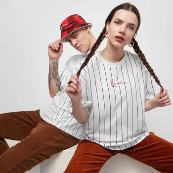 Полосатая футболка Karl Kani, цвет white/black