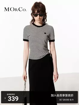 Полосатая футболка Moco с короткими рукавами и вышивкой, черно-белый