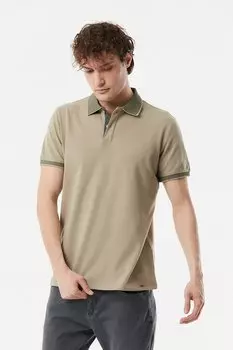 Полосатая футболка на пуговицах с воротником-поло Fullamoda, хаки