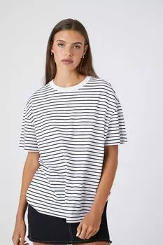 Полосатая футболка оверсайз Forever 21, черный