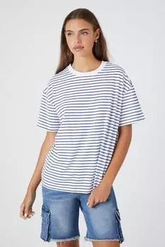 Полосатая футболка оверсайз Forever 21, синий