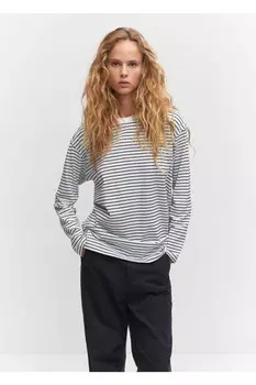 Полосатая футболка оверсайз Mango, белый