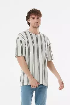 Полосатая футболка оверсайз с круглым вырезом Fullamoda, хаки