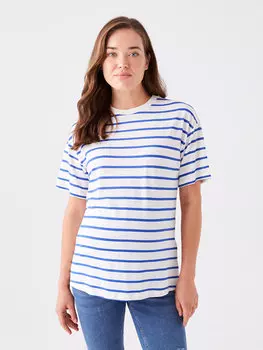 Полосатая футболка оверсайз с круглым вырезом и короткими рукавами для беременных LCWAIKIKI Maternity