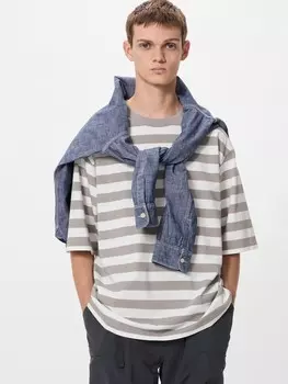 Полосатая футболка оверсайз Uniqlo, серый