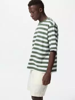 Полосатая футболка оверсайз Uniqlo, зеленый