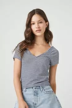 Полосатая футболка рельефной вязки Forever 21, нави