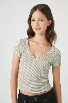 Полосатая футболка рельефной вязки Forever 21, шалфей
