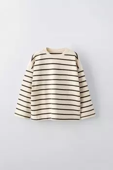 Полосатая футболка с этикеткой ZARA, экрю