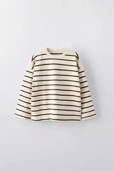 Полосатая футболка с этикеткой ZARA, экрю