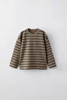 Полосатая футболка с этикеткой ZARA, коричневый/серо-коричневый