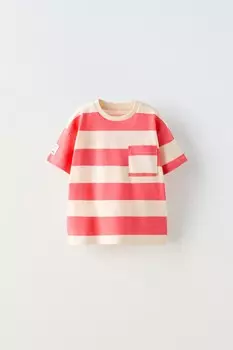 Полосатая футболка с этикеткой ZARA, красный