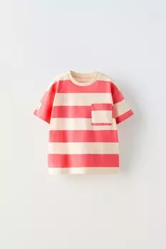 Полосатая футболка с этикеткой ZARA, красный