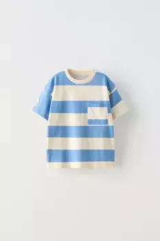 Полосатая футболка с этикеткой ZARA, синий