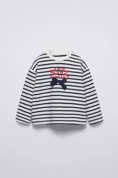 Полосатая футболка с деталями в виде галстука ZARA, экрю