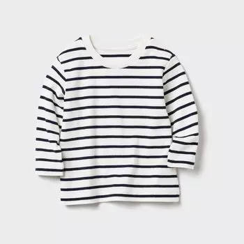 Полосатая футболка с длинным рукавом и круглым вырезом UNIQLO, темно-синий