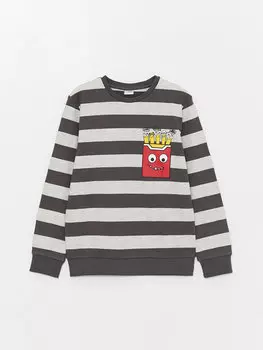 Полосатая футболка с длинными рукавами и круглым вырезом для мальчиков LCW Kids, антрацитовый полосатый