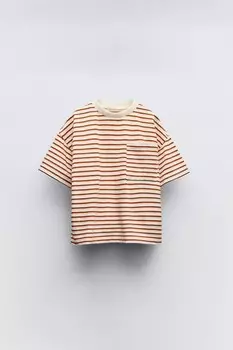 Полосатая футболка с карманом ZARA, оранжевый