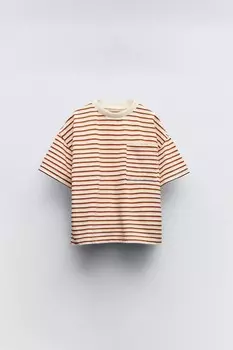 Полосатая футболка с карманом ZARA, оранжевый