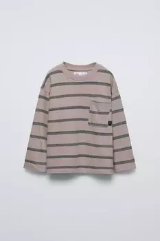Полосатая футболка с карманом ZARA, розовый