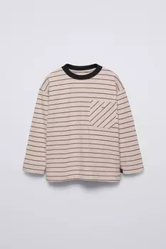 Полосатая футболка с карманом ZARA, синий