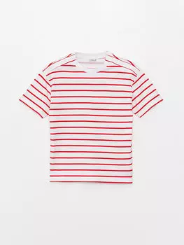 Полосатая футболка с короткими рукавами и круглым вырезом для мальчика LCW OUTDOOR, красный полосатый