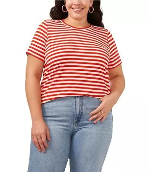 Полосатая футболка с короткими рукавами и круглым вырезом размера плюс Vince Camuto, красный