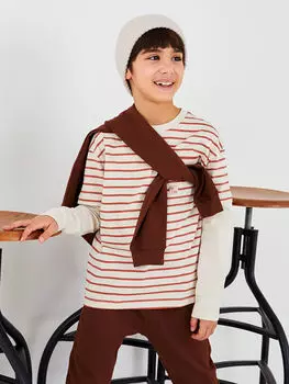 Полосатая футболка с круглым вырезом и длинными рукавами для мальчиков LCW Kids