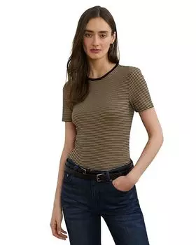 Полосатая футболка с круглым вырезом из эластичного хлопка Ralph Lauren, коричневый/бежевый